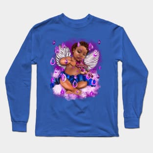 The Gift ideas 2022, Angel playing the violin in the rain - Sun kissed curly haired Baby cherub angel classical art Long Sleeve T-Shirt